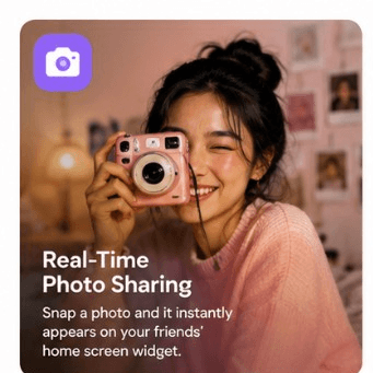 Real-Time Photo Sharing — Snap a photo and it instantly appears on your friends' home screen widget.